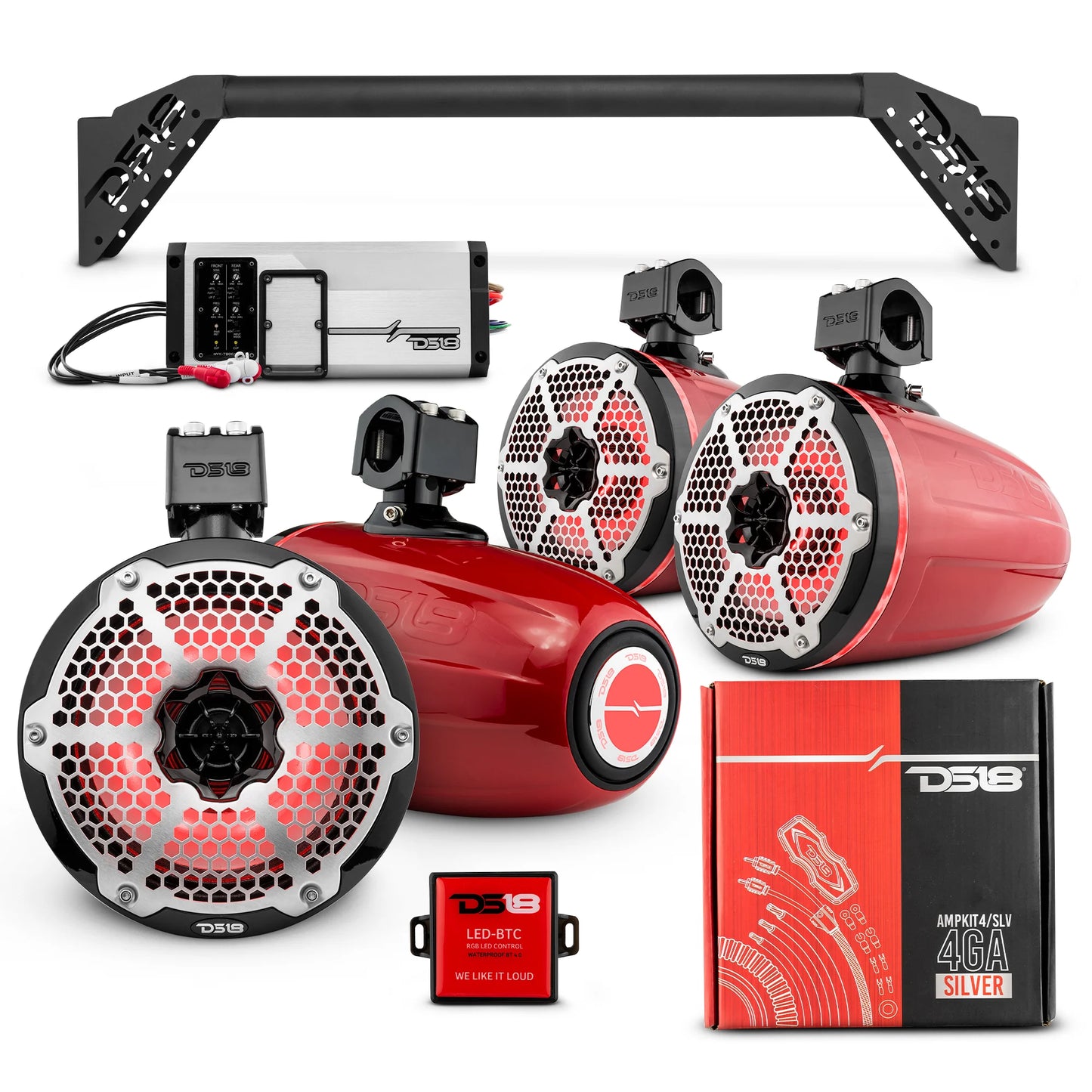 DS18 -JL-TUBEUP 4x 8" Marine Towers Speakers with RGB LED Lights, 4Ch Marine Amp image 3