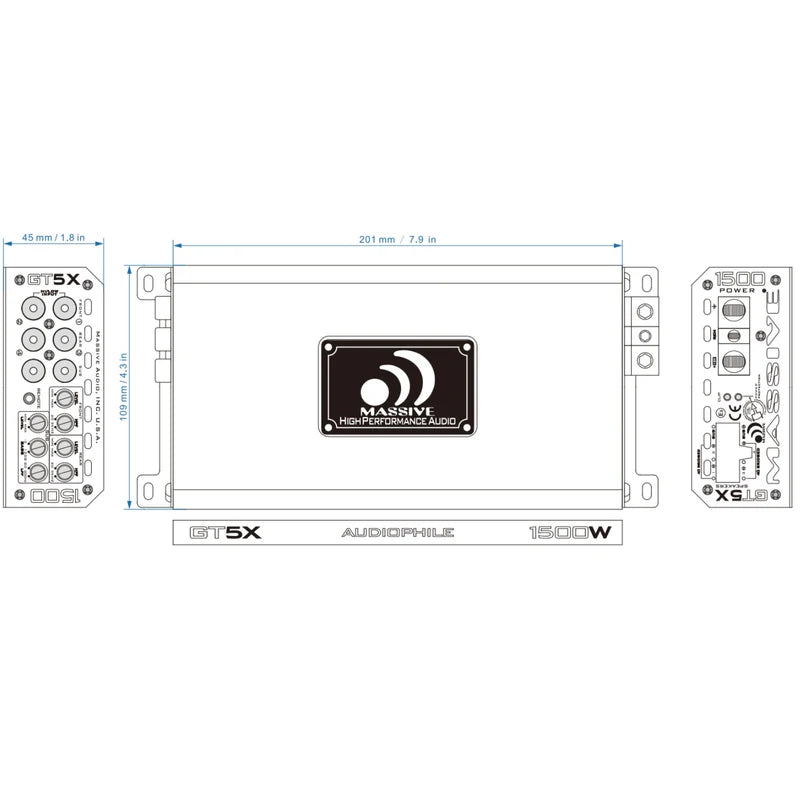 Massive Audio - GT5X - 115 Watts RMS x 4 + 510 Watts 5-CH Amp image 4