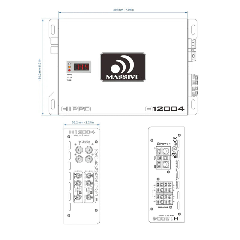 Massive Audio - H12004 - 200 Watts RMS x 4 @ 4 Ohm 4 Channel Amplifier Sale pric image 3