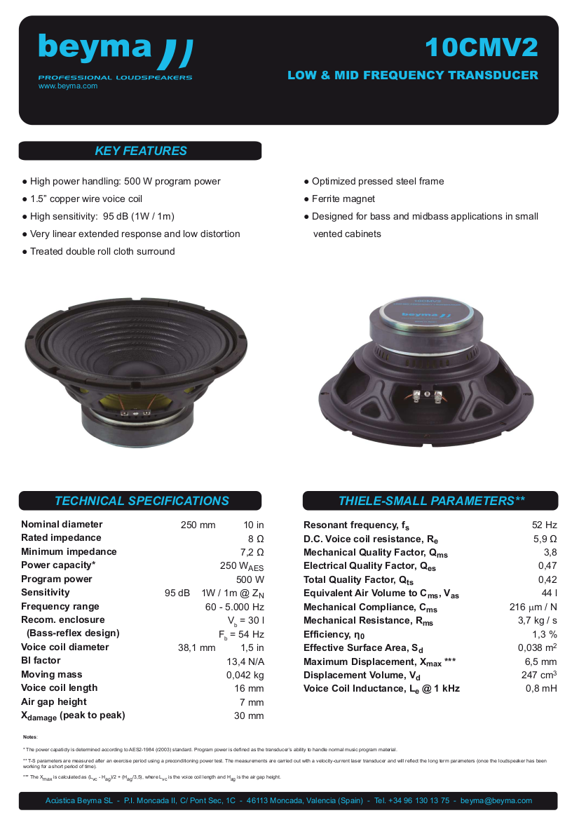 Beyma - 10CMV2 - 10" Low & Mid Frequency - Car Audio image 1