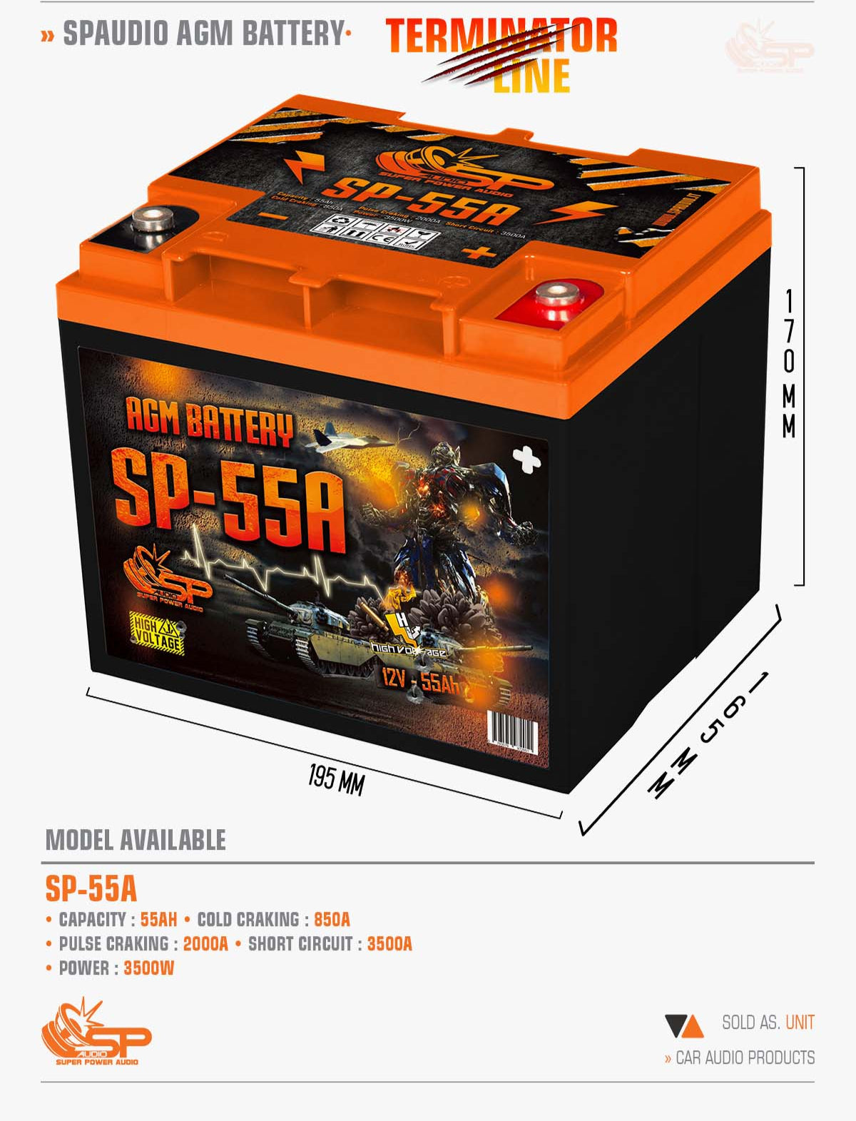 SP Audio - SP 55A AGM BATTERY LONG LIFE SPL image 1