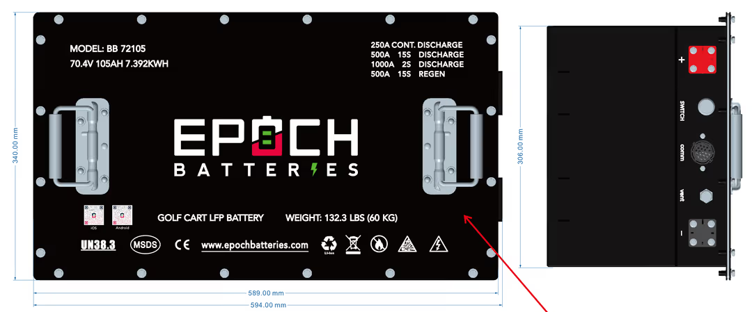 Epoch Batteries- 70.4V (72V) 105ah - LiFePO4 Golf Cart Batt - Complete kit image 8