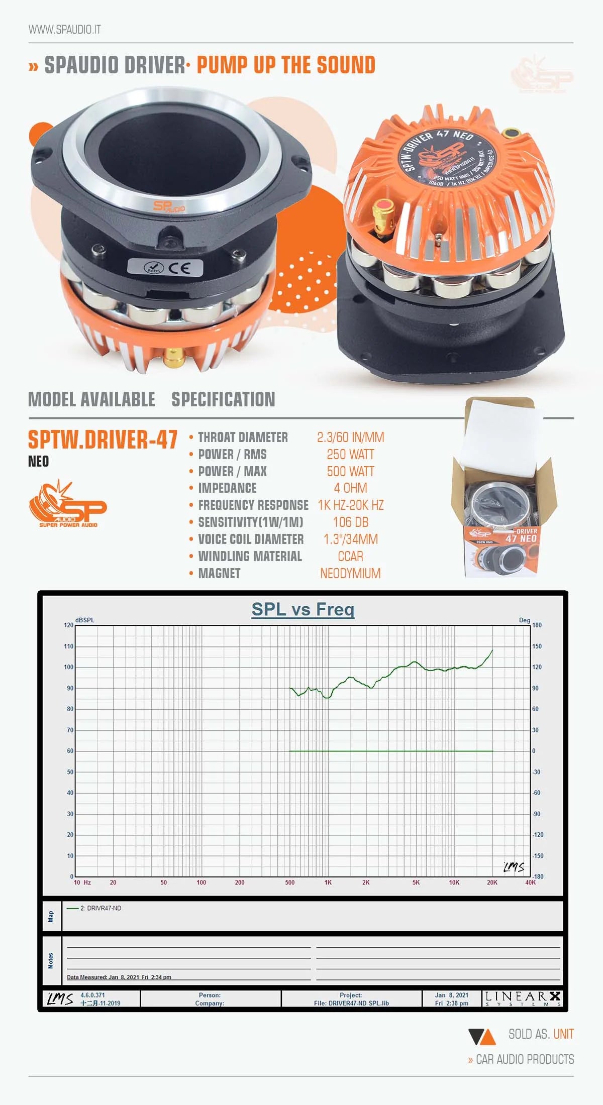 SP Audio -SP DRIVER 47 NEO COMPLETE DRIVER WITH HORN 250W RMS (UNIT PRICE) image 1