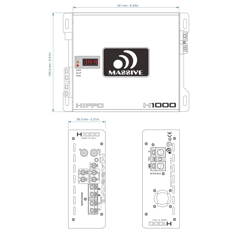 Massive Audio - H1000 - 1050 Watt RMS @ 1 Ohm Mono Block Hippo Series Amp image 3