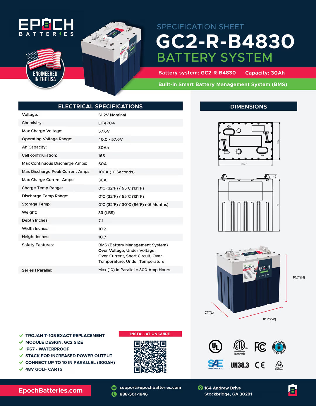 Epoch Batteries - 48V 30Ah GC2 - Golf Cart LiFePO4 Lithium Battery image 7