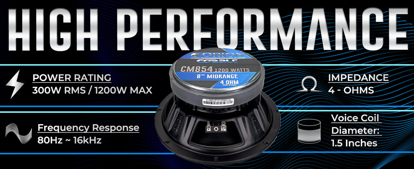 Orion - CM854 8 Inch 4 Ohm Midrange Speaker 300 Watts RMS