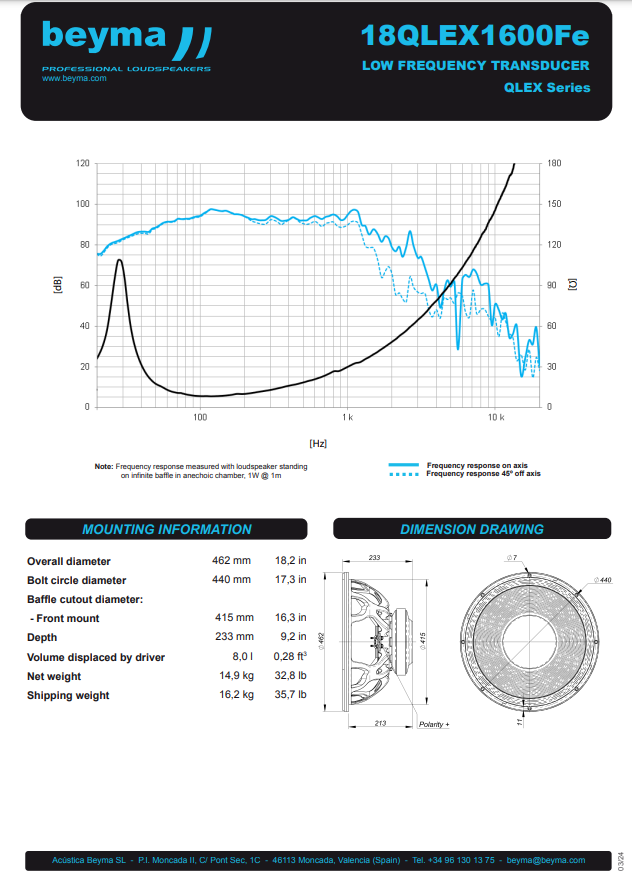 Beyma - 18QLEX1600FE - 18" 4 Ohm SUBWOOFER 1600 RMS image 3
