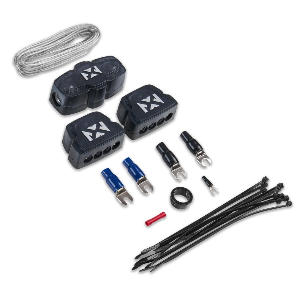 NVX 4-Channel & Mono Amp with Upgrade Kit + Capacitor Includes 4 ch Amp, 1200W Mono Amp, Amp kit, 2ch rca, 4ch rca, Speaker Wire, Big 3 kit, Capacitor
