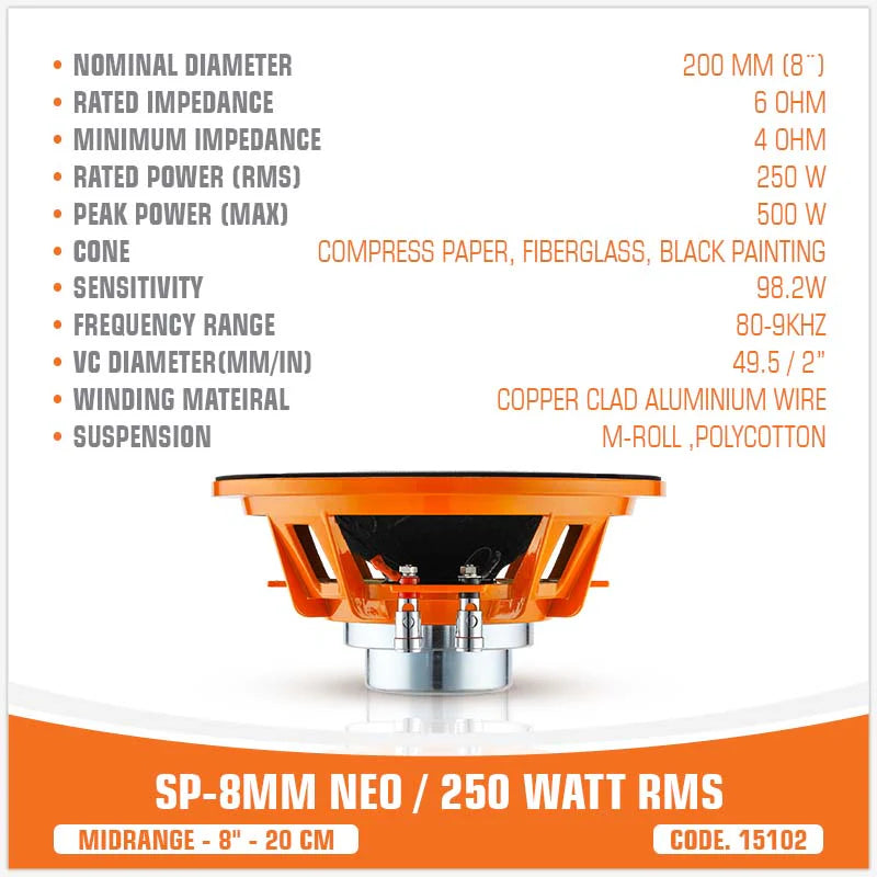 SP Audio - SP 8MM MIDRANGE EXTREME 8"/20CM 250W RMS image 8