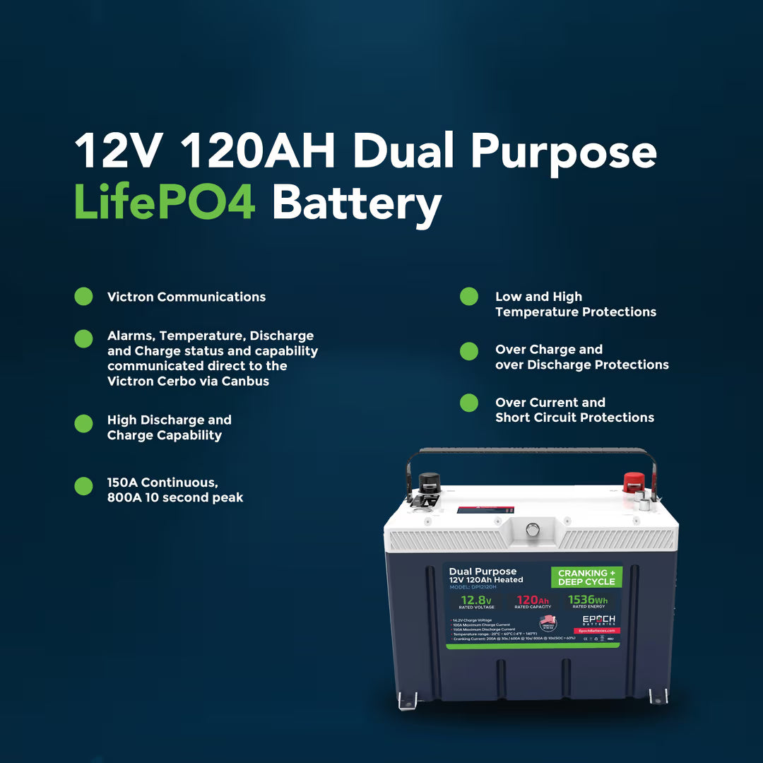 Epoch Batteries - DP12120H -12V 120Ah LiFePO4 Cranking & Deep Cycle Lithium Dual image 1