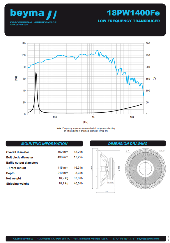 Beyma - 18PW1400FE-4 - 18" Low & Mid Frequency - 4 ohm image 2