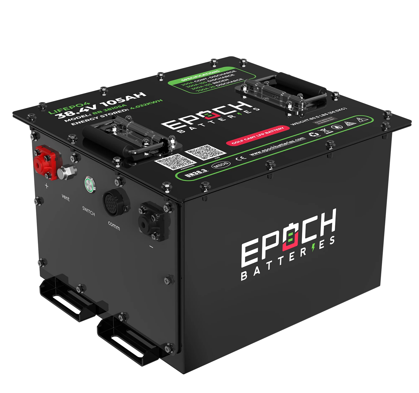 Epoch Batteries -70.4V (72V) 105ah - LiFePO4 Golf Cart Battery - Complete Kit image 0