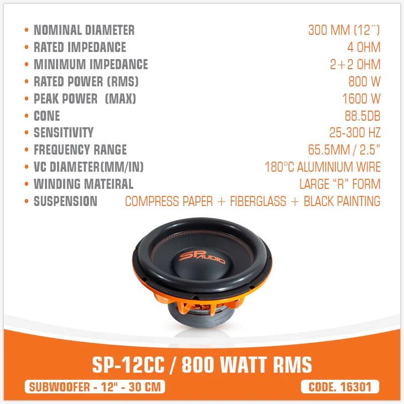 SP Audio - SP 12CC SUBWOOFER 12"/30CM 800W RMS image 1