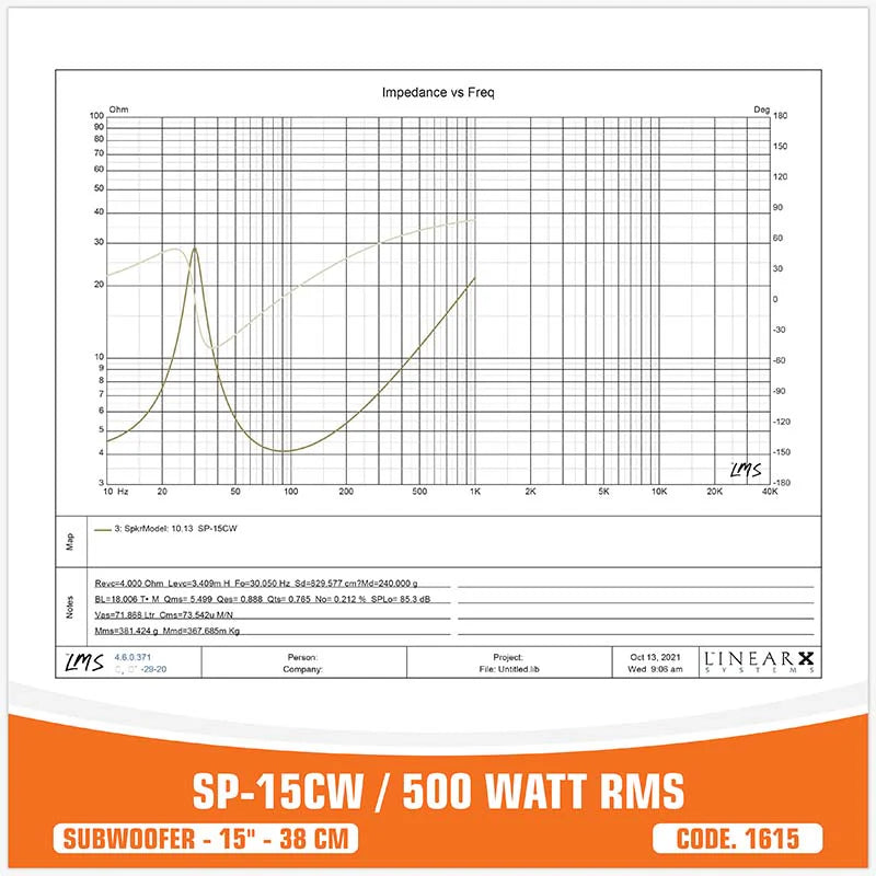 SP Audio - SP 15CW ENTRY LEVEL SUBWOOFER 15"/38CM 400W RMS image 6