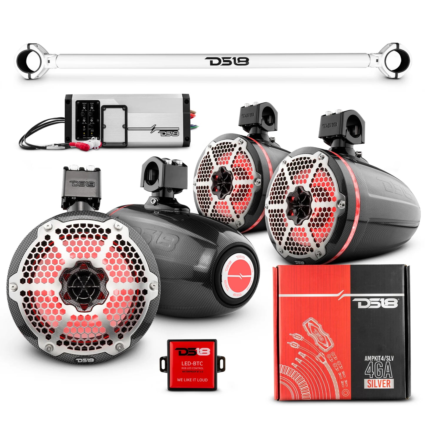 DS18 - JK-TUBE 4x 8" Marine Towers Speakers with RGB LED Lights, 4-Ch Marine amp image 5