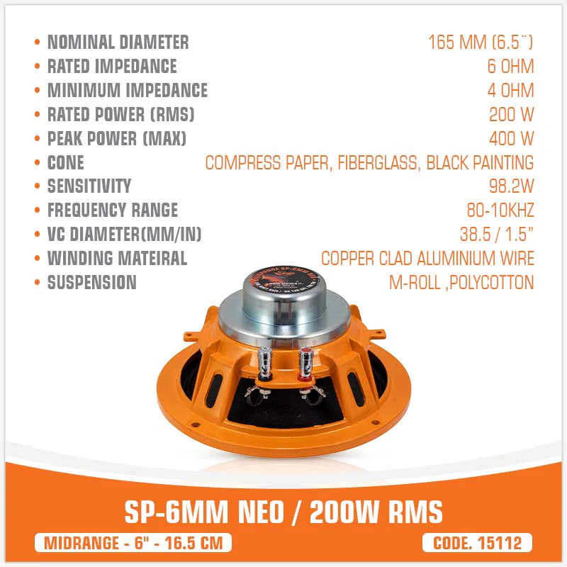 SP Audio - SP 6MM NEO MIDRANGE EXTREME 6,5"/16,5CM NEO MAGNET 200W RMS image 7