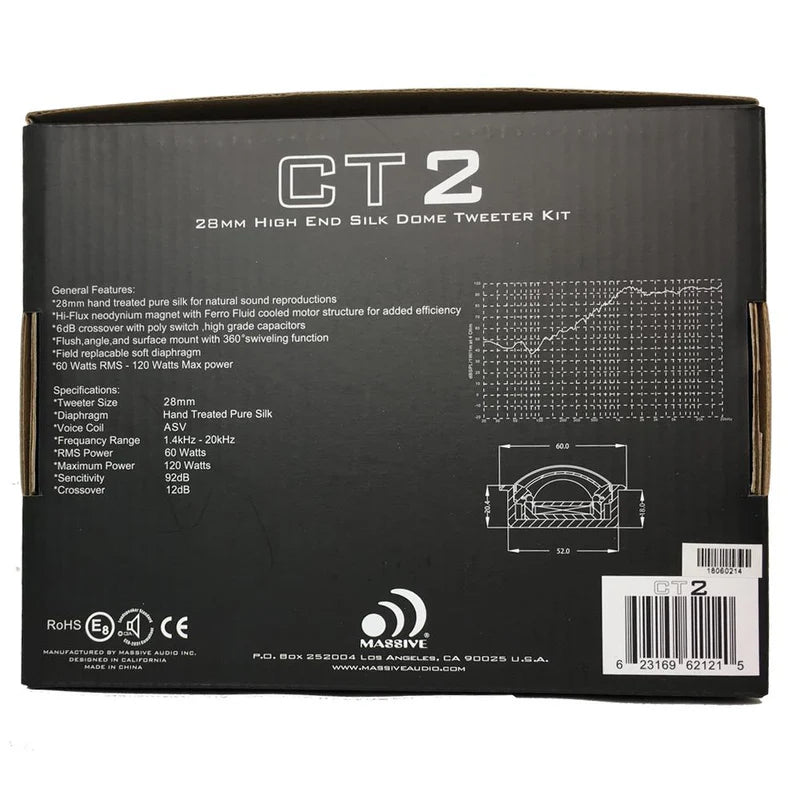 Massive Audio -CT2 - 60 Watts RMS Multi Mounting 28mm Silk Dome Tweeters image 3