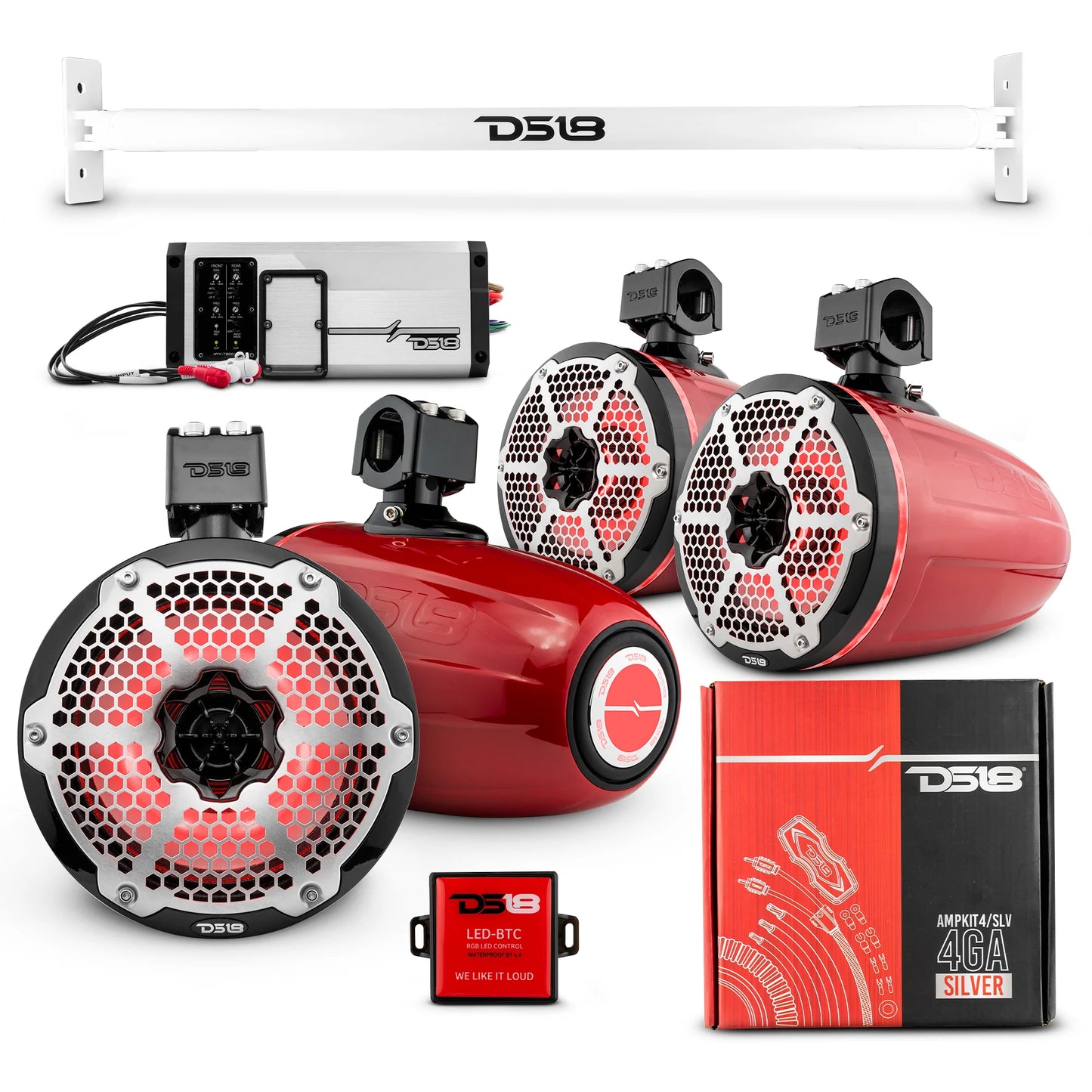 DS18 -JL-TUBE 4x 8" Marine Towers Speakers with RGB LED Lights, 4Ch Marine Amp image 7