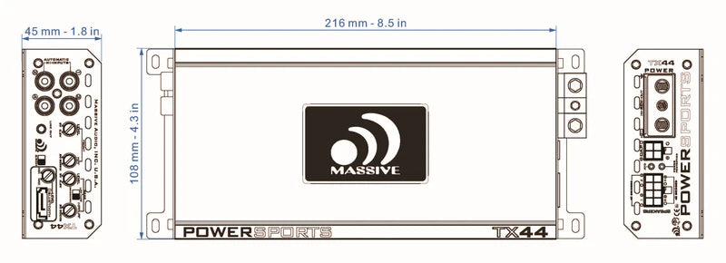Massive Audio - TX44 - 120 Watts x 4 @ 4 Ohm RMS 4 Ch Bluetooth Marine Amp image 5