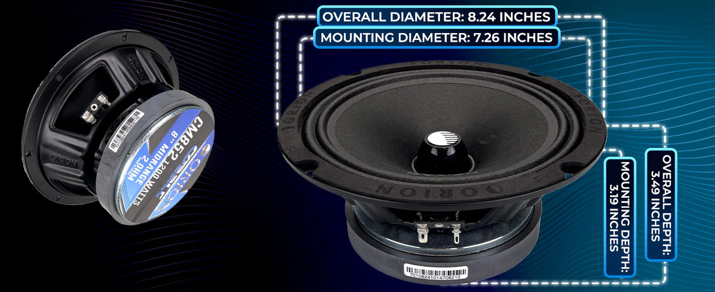 Orion - CM852 8 Inch 2 Ohm Midrange Speaker 300 Watts RMS