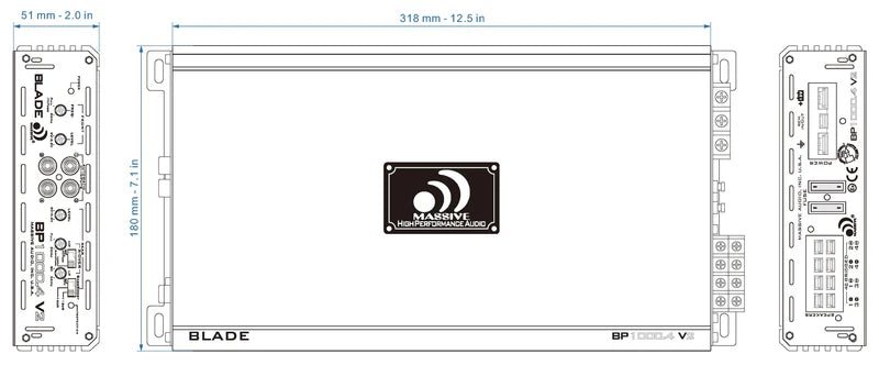 Massive Audio - BP1000.4 V2 - 80 Watts RMS x 4 @ 4 Ohm 4 Channel Amp image 3
