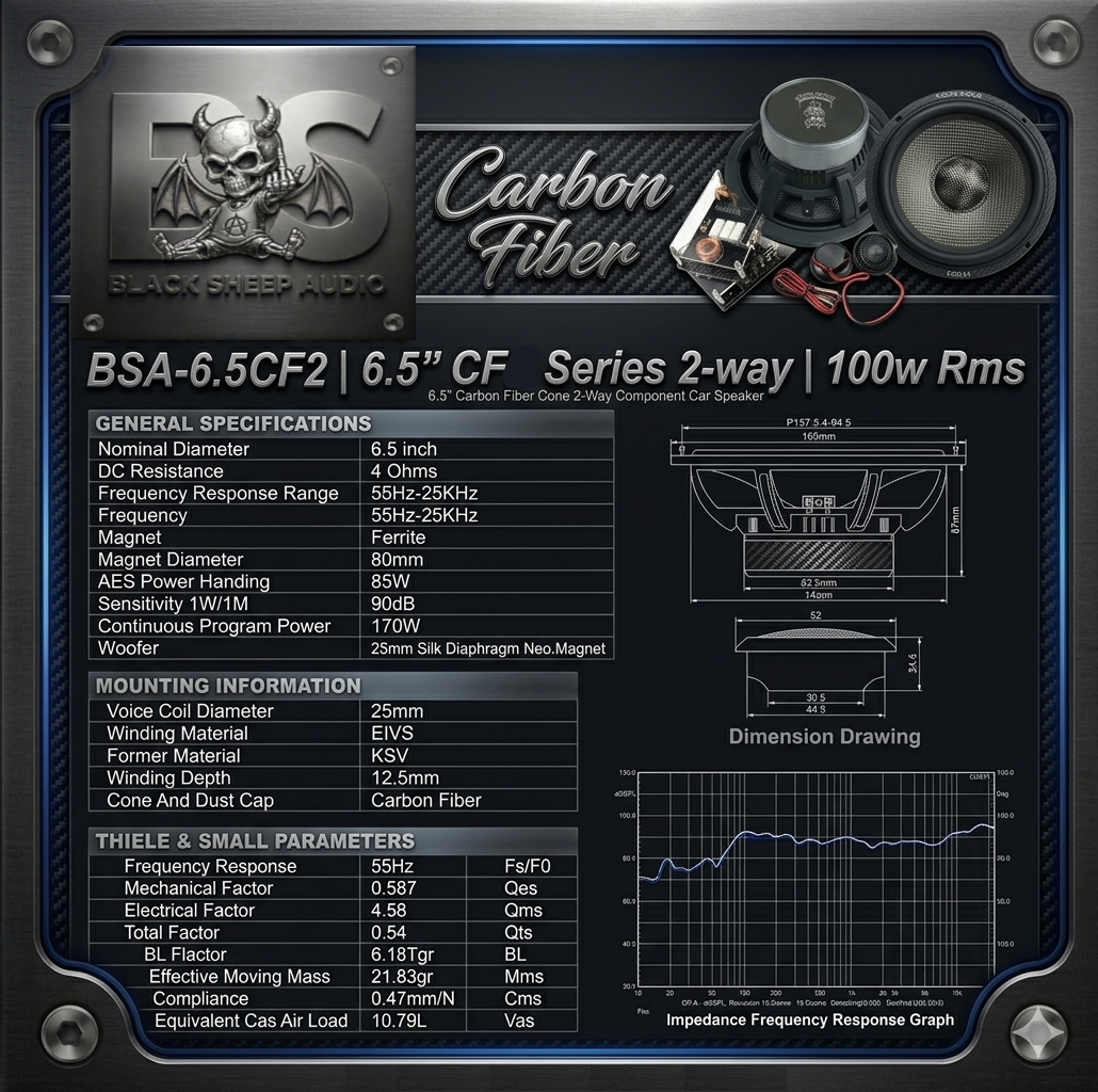 Black Sheep Audio | BSA-6.5CF2 | 6.5" CF Series 2 way | 100w Rms