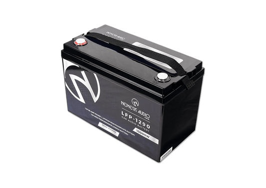 Nemesis Audio - LFP-1290 - 12V 90Ah LiFePO4 battery with 10,000W rating. Heavy-duty lithium power for extreme systems.