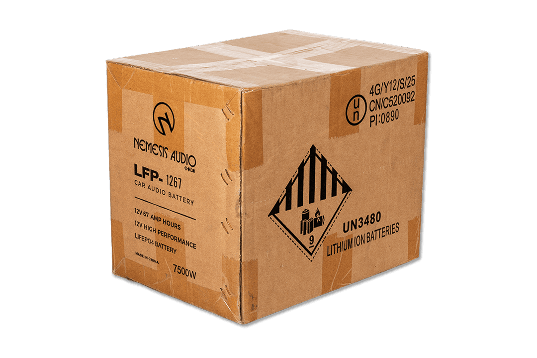 Nemesis Audio - LFP-1267 - 12V 67Ah LiFePO4 battery, 7500W rating. High-capacity, efficient, UN3480 certified.