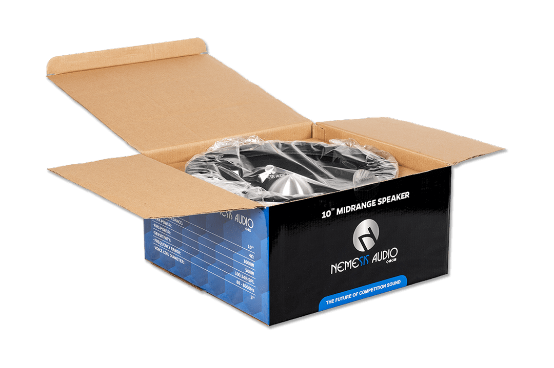 Nemesis Audio - COL-10MR 10″ midrange speaker rated 500W RMS / 1000W peak. High-sensitivity design with a 3″ coil for loud, clear mids.