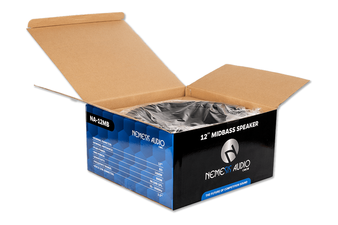 Nemesis Audio - NA-12MB 12″ midbass speaker, 800W RMS / 1600W peak, 3.5″ coil. Delivers thunderous low-mid performance.