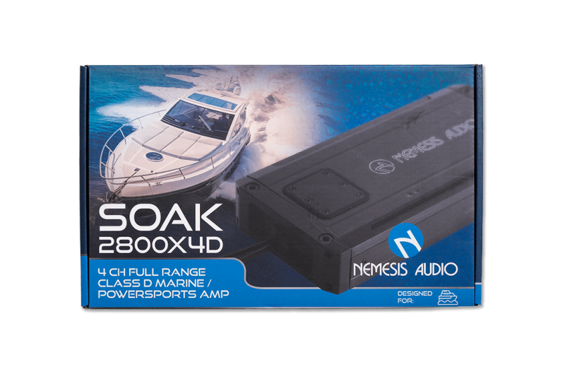 Nemesis Audio - SOAK-2800X4D IP67 Waterproof 4-Channel Marine Amplifier – 2800W Max