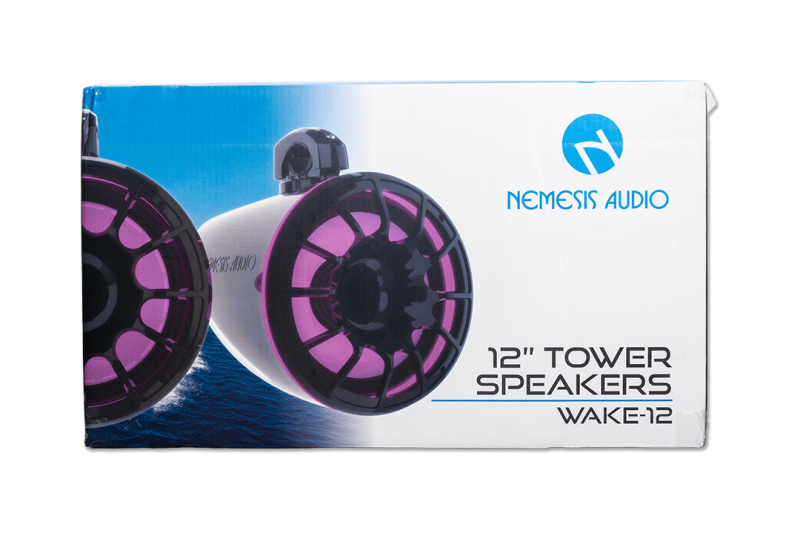 Nemesis Audio - WAKE-12 12″ Horn Loaded Marine Tower Speakers with RGB Lighting – 1200W Max