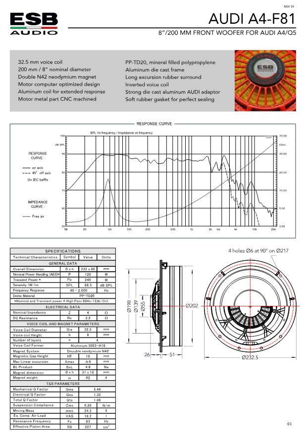 ESB Audio | A4-FRONT-200 | 6000 Series | 8” | 2-Way Front Speaker System for Audi A4