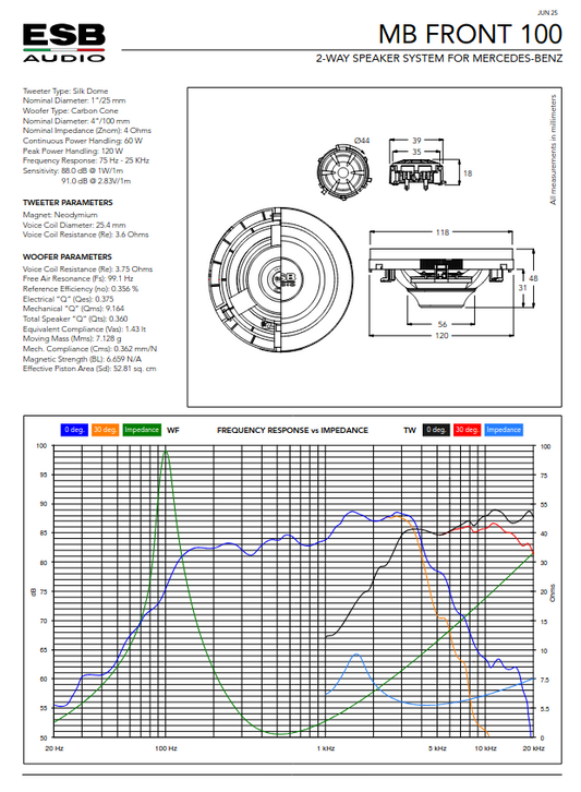 ESB Audio | MB Front 100 | 6000 Series | 2-Way Rear Speaker System for Mercedes-Benz