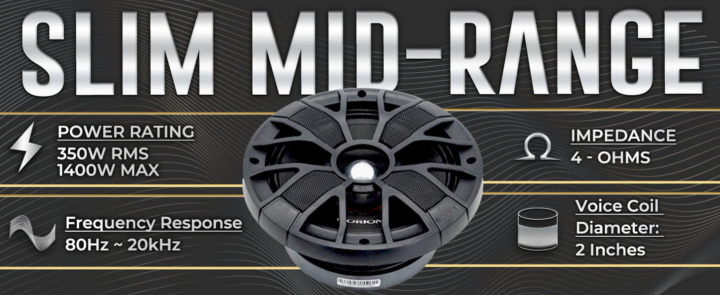 Orion - 8" 4 Ohm 350w RMS Shallow Neodymium Midrange Speakers