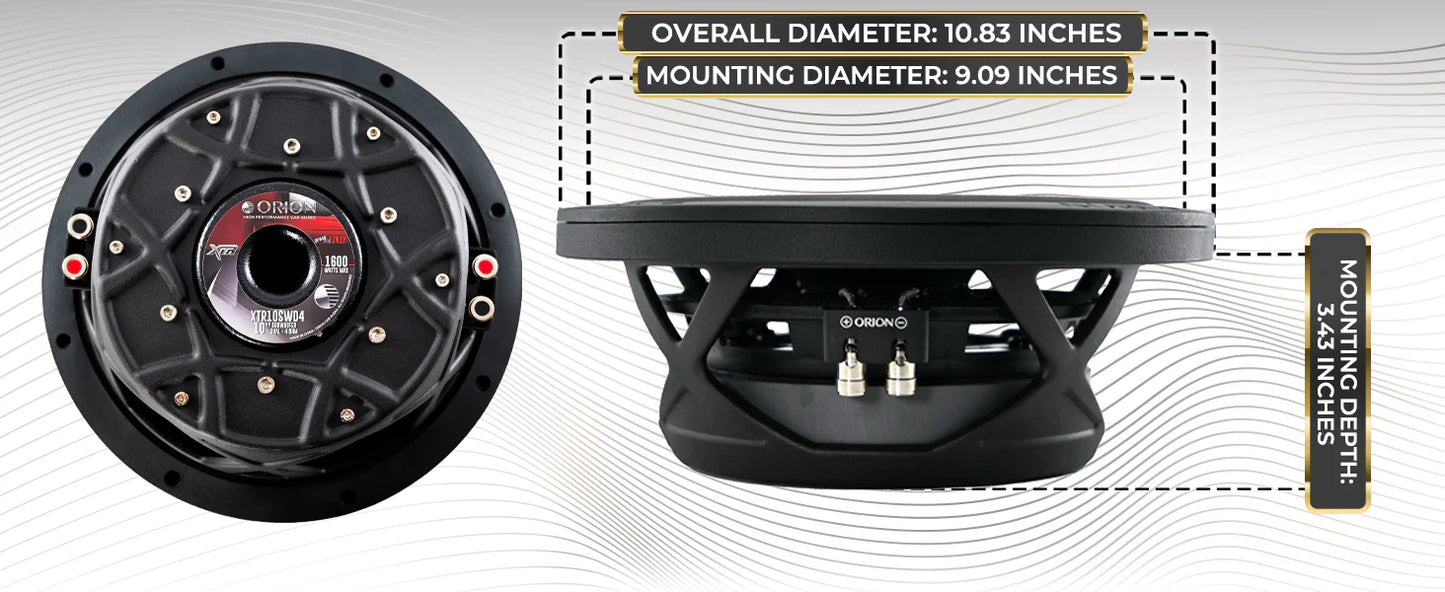Orion - XTR10SWD4 - 10" 400w Rms/1600w Max Shallow Subwoofer Dual 4 Ohm