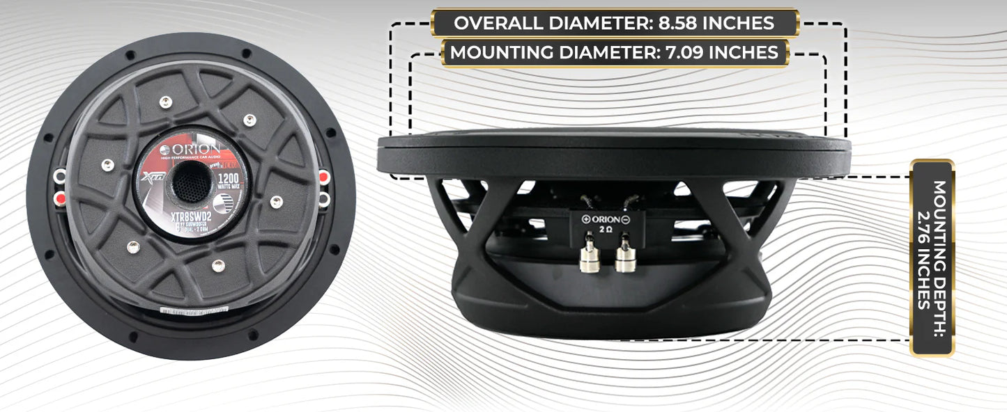 Orion - XTR8SWD2 - 8" 300w Rms/1200w Max Shallow Subwoofer Dual 2 Ohm