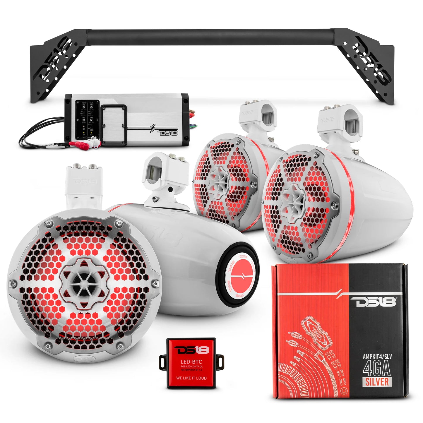 DS18 -JL-TUBEUP 4x 8" Marine Towers Speakers with RGB LED Lights, 4Ch Marine Amp image 2