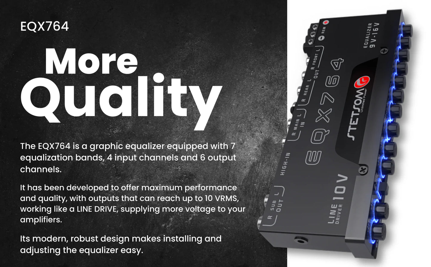 Stetsom EQX764 Graphic Equalizer 7 Band Equalization Modern Blue LED image 8