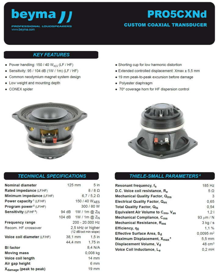 Beyma - PRO5CXNd - COAXIAL TRANSDUCER Professional LoudSpeaker image 1