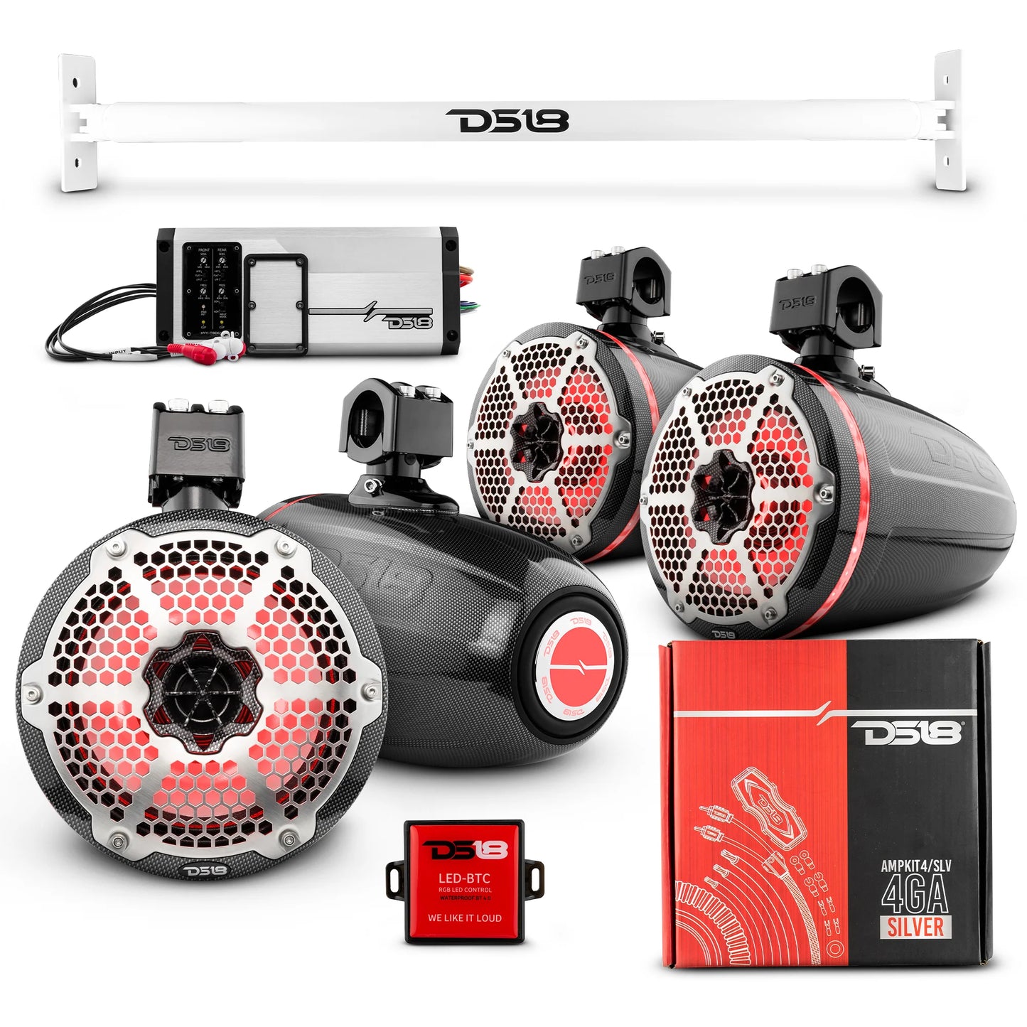 DS18 -JL-TUBE 4x 8" Marine Towers Speakers with RGB LED Lights, 4Ch Marine Amp image 5