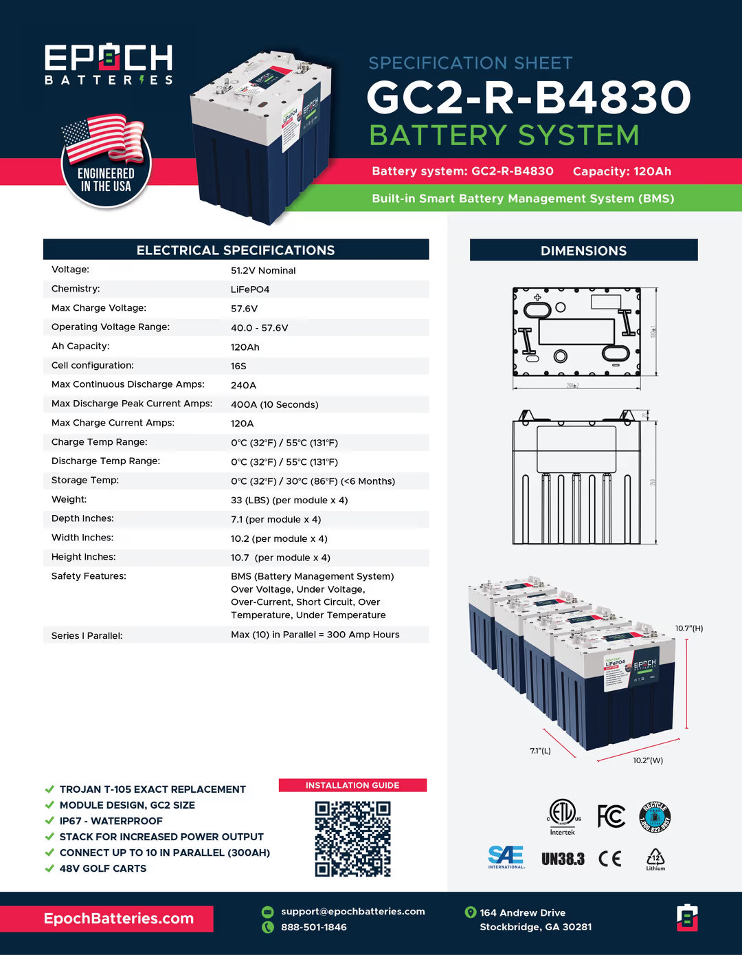 Epoch Batteries - 48V 120Ah GC2 - Golf Cart LiFePO4 - Complete Kit image 9