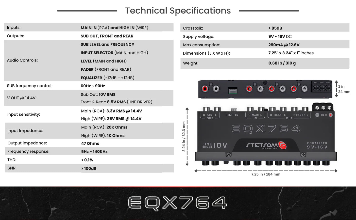 Stetsom EQX764 Graphic Equalizer 7 Band Equalization Modern Blue LED image 9