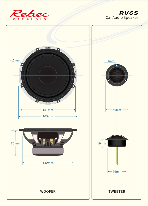 Rebec Audio - RV6S - 3 Way Componet set Active image 7