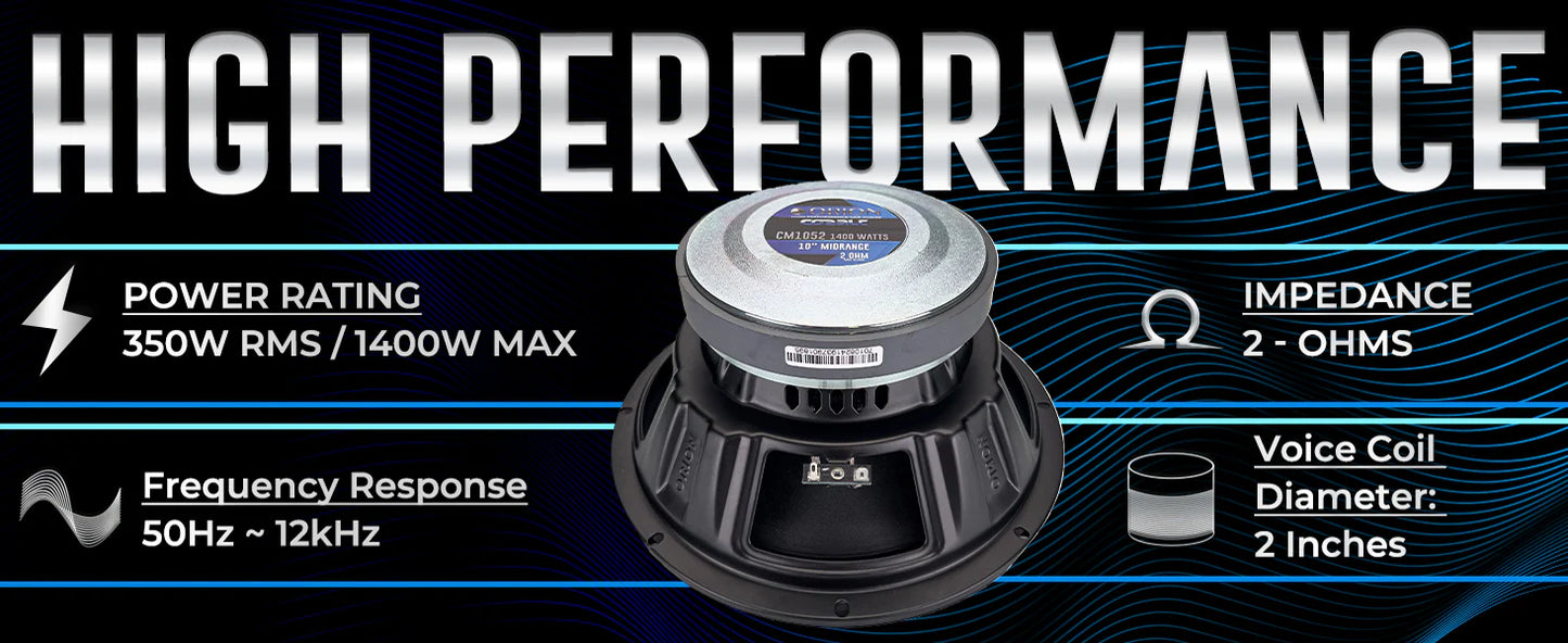 Orion - CM1052 - 10 Inch 2 Ohm Midrange Speaker 350 Watts RMS (Single Unit)