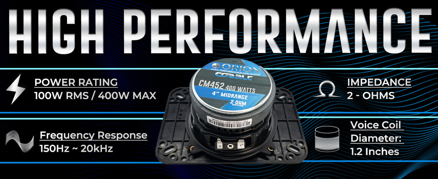 Orion - CM452 - 4 (4x6) Inch 2 Ohm Midrange Speaker 100 Watts RMS