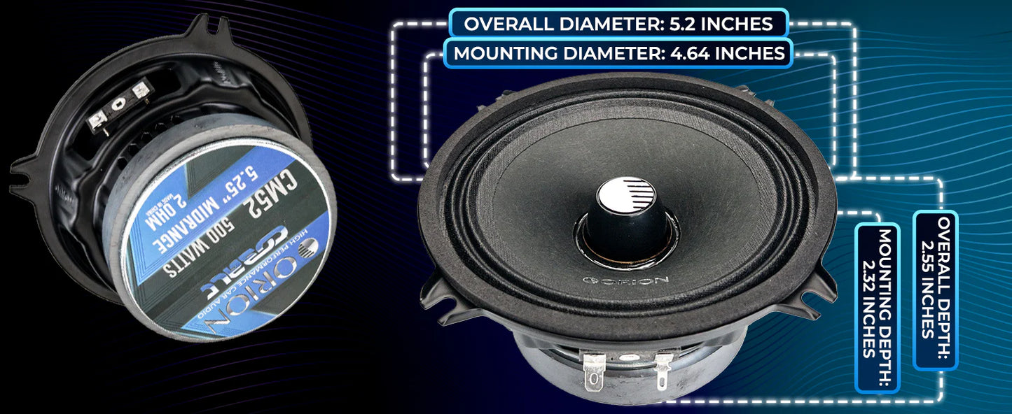 Orion - CM52 - 5.25 Inch 2 Ohm Midrange Speaker 125 Watts RMS