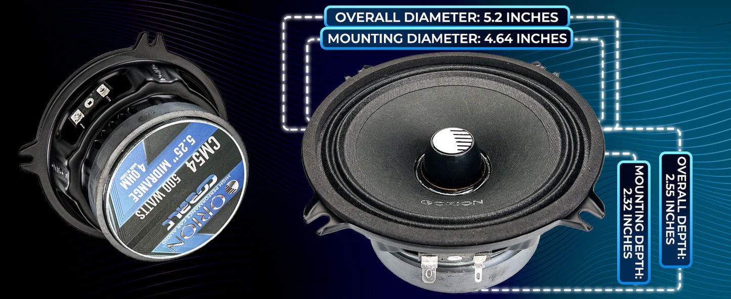 Orion - CM54 - 5.25 Inch 4 Ohm Midrange Speaker 125 Watts RMS