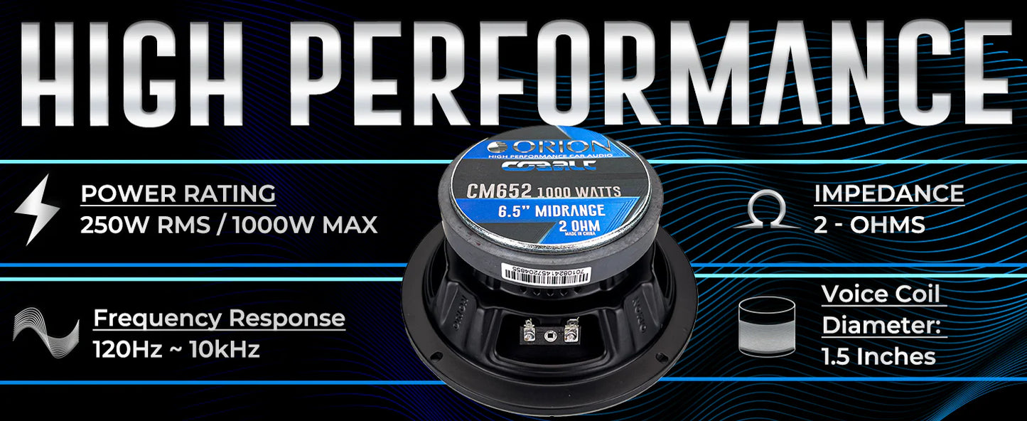 Orion - CM652 - 6.5 Inch 2 Ohm Midrange Speaker 250 Watts RMS