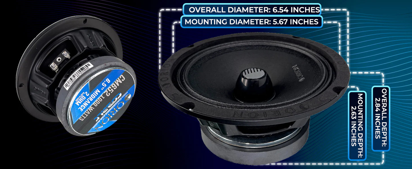 Orion - CM652 - 6.5 Inch 2 Ohm Midrange Speaker 250 Watts RMS